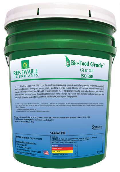5 gal Bio-Food Grade Gear Oil Pail 680 ISO Viscosity, Light Amber