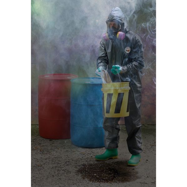 Hooded Chemical Resistant Coveralls, Gray, Zipper