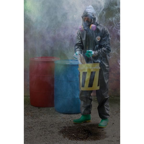 Hooded Chemical Resistant Coveralls, Gray, Zipper