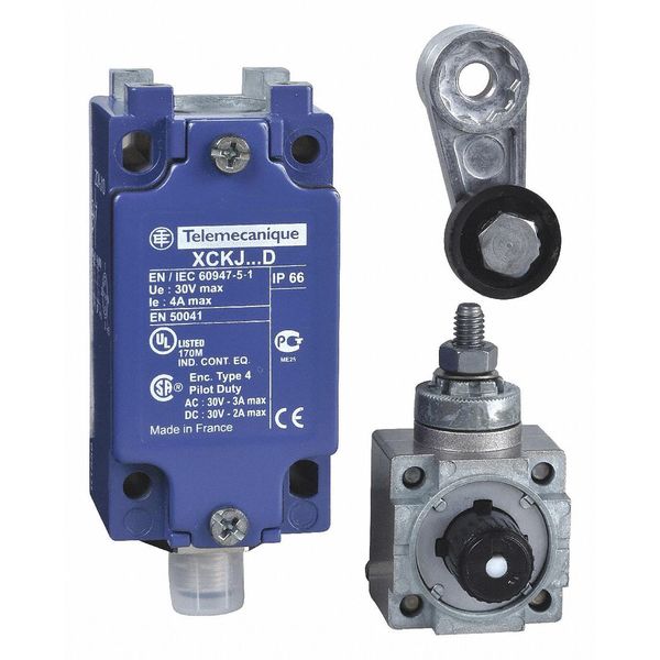 Heavy Duty Limit Switch, Roller Lever, Rotary, 1NC/1NO, 4A @ 240V AC