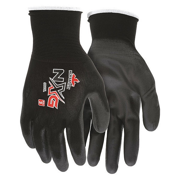 Polyurethane Coated Gloves, Palm Coverage, Black, XS, PR