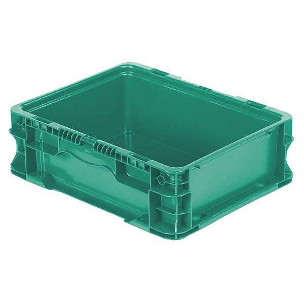 Straight Wall Container, Green, Plastic, 12 in L, 15 in W, 5 in H, 0.32 cu ft Volume Capacity