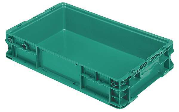 Straight Wall Container, Green, Plastic, 24 in L, 15 in W, 5 in H, 0.72 cu ft Volume Capacity