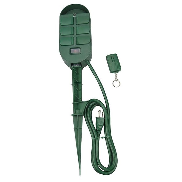 Remote Power Stake, Outdoor, 6 Outlet, 125V