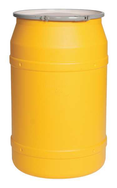 Open Head Transport Drum, Polyethylene, 57.5 gal, Unlined, Yellow