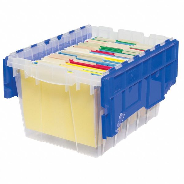 Attached Lid Container, Clear/Blue