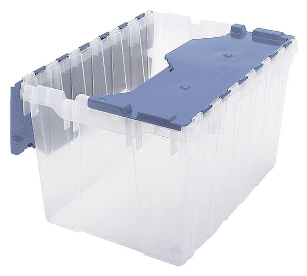 Attached Lid Container, Clear/Blue