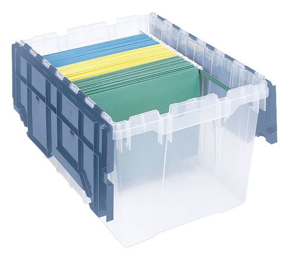 Attached Lid Container, Clear/Blue