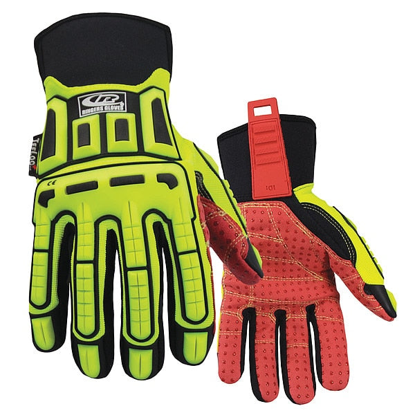 Hi-Vis Cut Resistant Impact Gloves, A2 Cut Level, Uncoated, 2XL, 1 PR