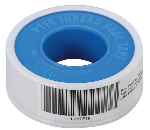 Thread Sealant Tape, 1/2 in W x 21 ft L, 8.5 mil Thick, White, 1 Pk