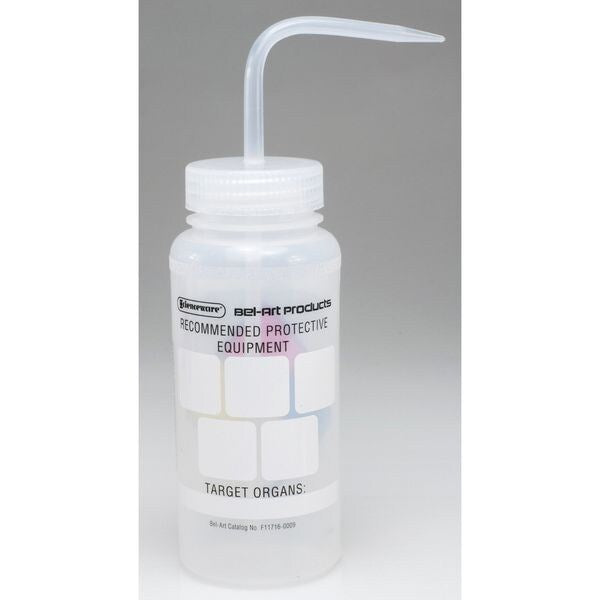 Wash Bottle, Std Spout, 500ml, Write-On, PK4, Mouth: Wide