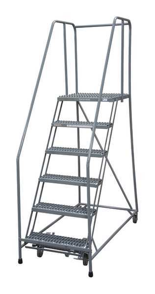 90 in H Steel Rolling Ladder, 6 Steps