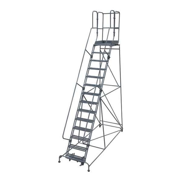 182 in H Steel Rolling Ladder, 14 Steps