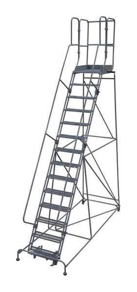 182 in H Steel Rolling Ladder, 14 Steps