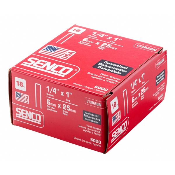 Staples, 18 ga, Medium Crown, 1 in Leg L, Steel, 5000 PK