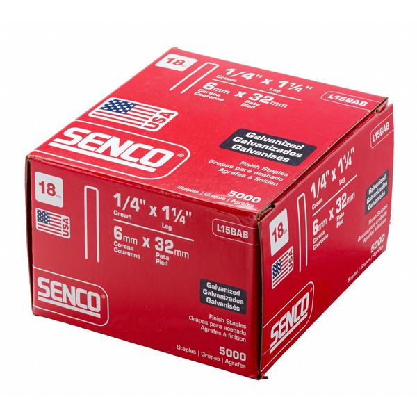 Staples, 18 ga, Medium Crown, 1-1/4 in Leg L, Steel, 5000 PK