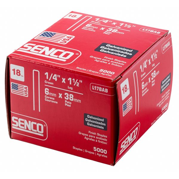 Staples, 18 ga, Narrow Crown, 1-1/2 in Leg L, Steel, 5000 PK