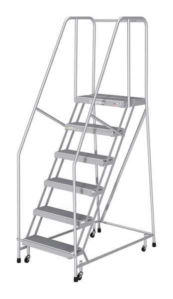 90 in H Aluminum Rolling Ladder, 6 Steps