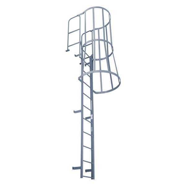 16 ft 5 in Fixed Ladder with Safety Cage, Steel, 14 Steps, Forward Exit, Powder Coated Finish