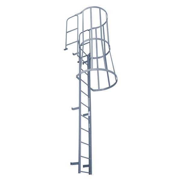 21 ft Fixed Ladder with Safety Cage, Steel, 19 Steps, Forward Exit, Powder Coated Finish