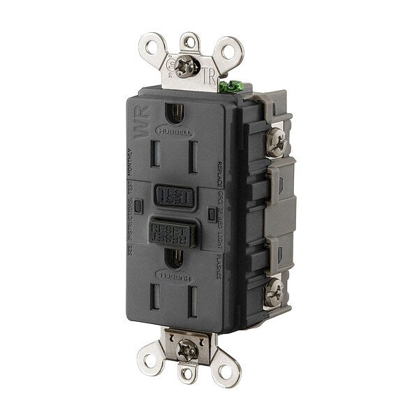 GFCI Receptacle, 15A, 125VAC, 5-15R, Black