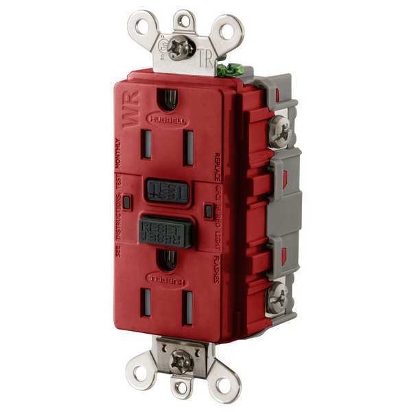 GFCI Receptacle, 15A, 125VAC, 5-15R, Red