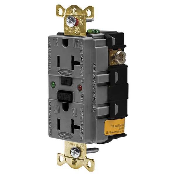 GFCI Receptacle, 20A, 125VAC, 5-20R, Gray