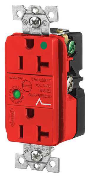 Receptacle, 20 A Amps, 125V AC, Flush Mount, Decorator Duplex Outlet, 5-20R, Red