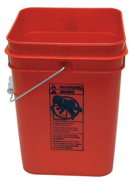 Pail, Open Head, Square, 4 gal, PE, Red