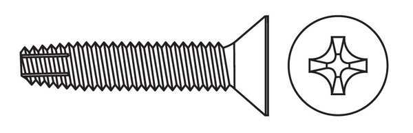 Thread Cutting Screw, #8 x 1 in, Zinc Plated Steel Flat Head Phillips Drive, 100 PK