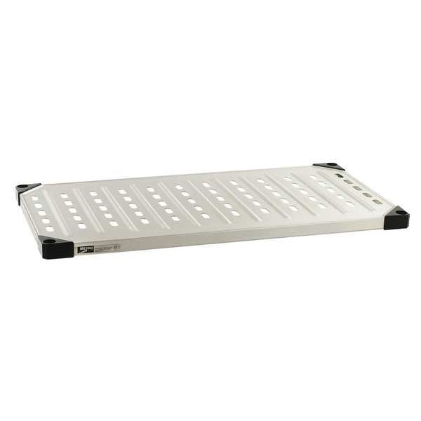 Aluminum, Stainless Steel Louvered Shelf, 36 in W x 14 in D x 1 1/2 in H, Silver
