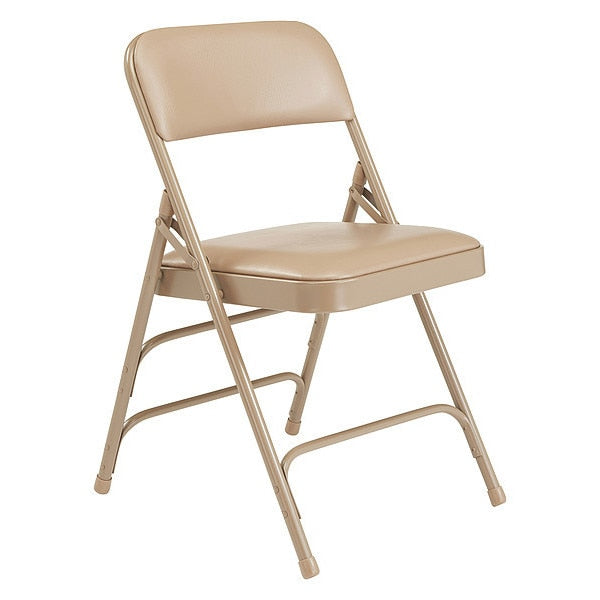 Vinyl Triple Brace Double Hinge Folding Chair, Beige