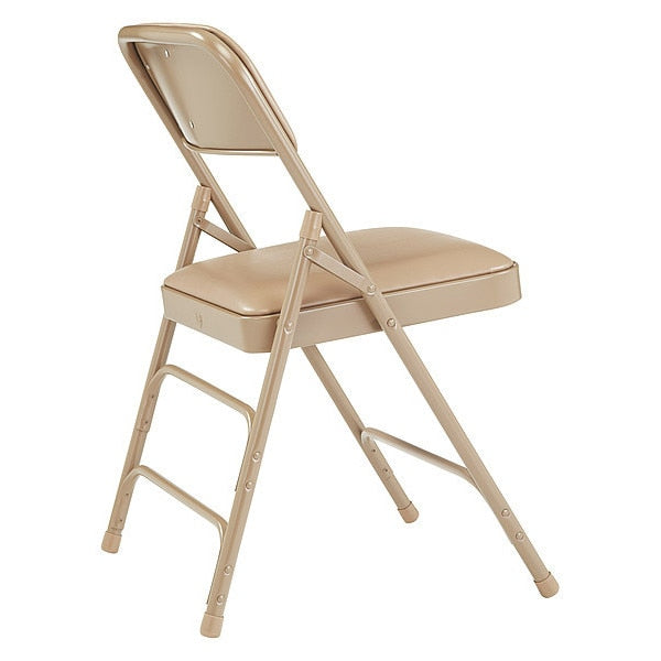 Vinyl Triple Brace Double Hinge Folding Chair, Beige