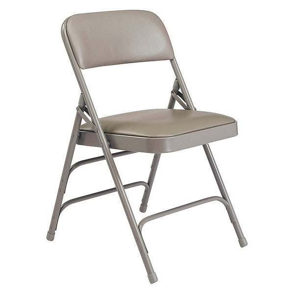 Vinyl Triple Brace Double Hinge Folding Chair, Grey