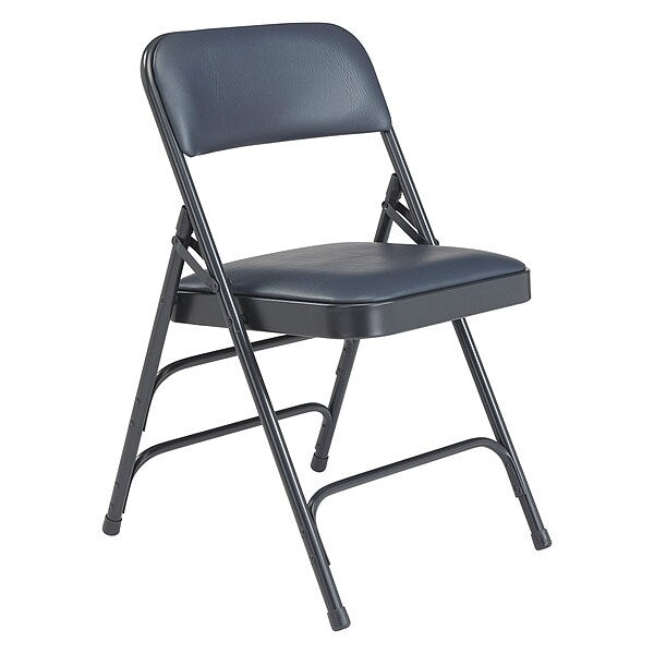 Vinyl Triple Brace Double Hinge Folding Chair, Blue