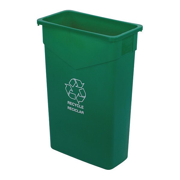 23 gal Rectangular Recycling Bin, Open Top, Green, Polyethylene (LLDPE), 1 Openings