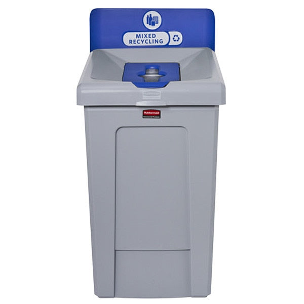 33 gal Rectangular Recycle Station, Flat with Top Opening, Blue, 1 Openings