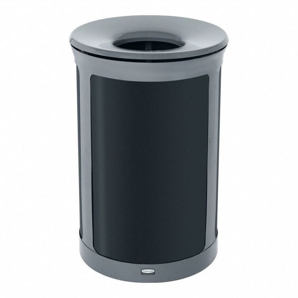 23 gal Round Recycling Bin, Flat with Top Opening, Gray, 2 Openings