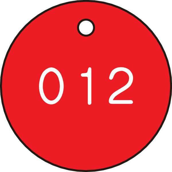 Numbered Tag, 1-1/4 In, White/Red, 201-300