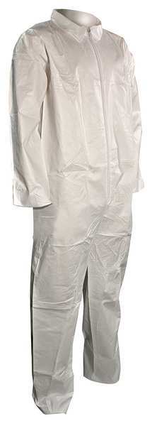 Collared Disposable Coveralls, M, 25 PK, White, Microporous Film Laminate, Zipper