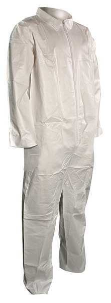 Collared Disposable Coveralls, L, 25 PK, White, Microporous Film Laminate, Zipper