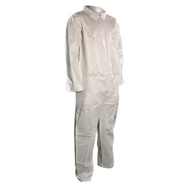 Collared Disposable Coveralls, 2XL, 25 PK, White, Microporous Film Laminate, Zipper