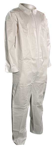 Collared Disposable Coveralls, 3XL, 25 PK, White, Microporous Film Laminate, Zipper