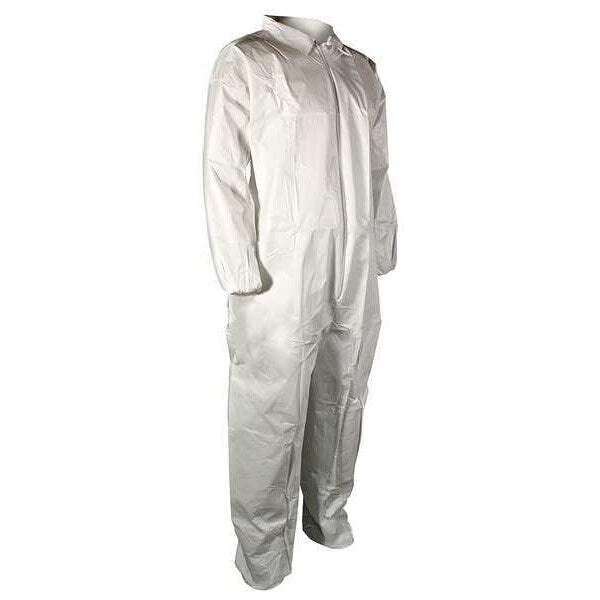 Collared Disposable Coveralls, 25 PK, White, Polypropylene, Zipper