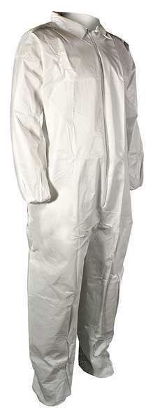 Collared Disposable Coveralls, XL, 25 PK, White, Polypropylene, Zipper