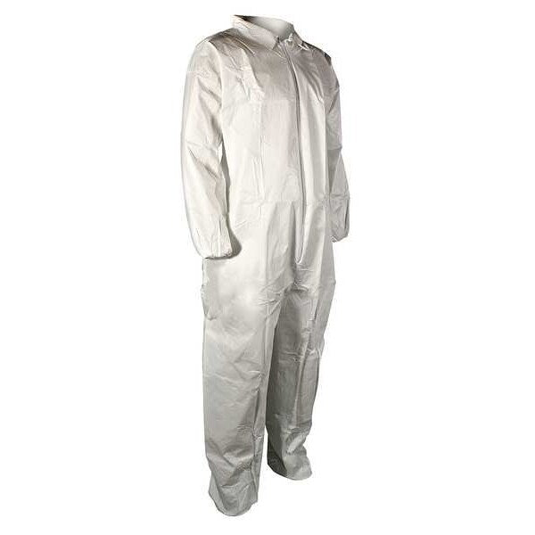 Collared Disposable Coveralls, 4XL, 25 PK, White, Polypropylene, Zipper