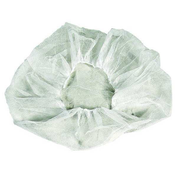 Bouffant Cap, Polypropylene, Latex-Free, White, 24 in Dia., Size Large, Flat Pack, 1000 Per Case