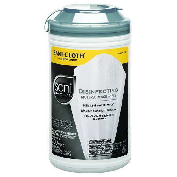 Disinfecting Wipes, White, Canister, Counter Tops, Gym Equipment, Tables, Shopping Carts, 200 Wipes