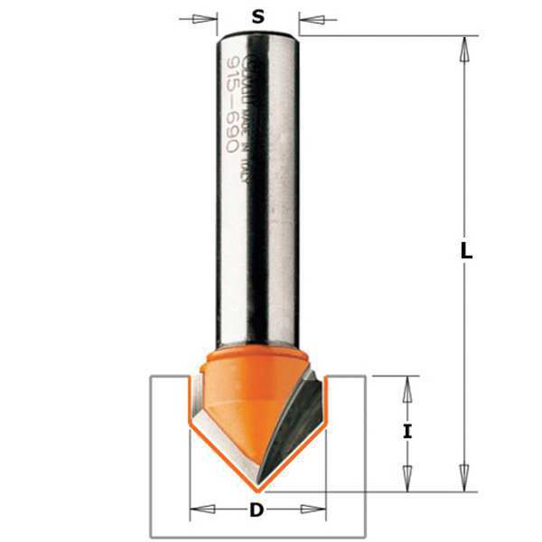 V Grooving Router Bit, HW, 1/2 in