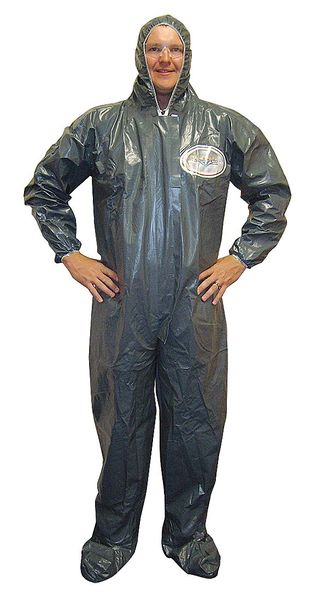 Hooded Chemical-Resistant FR Coveralls, Green, Zipper